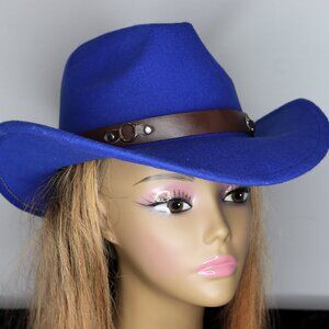 Women's Cowboy Hat with Faux Leather Band - Blue